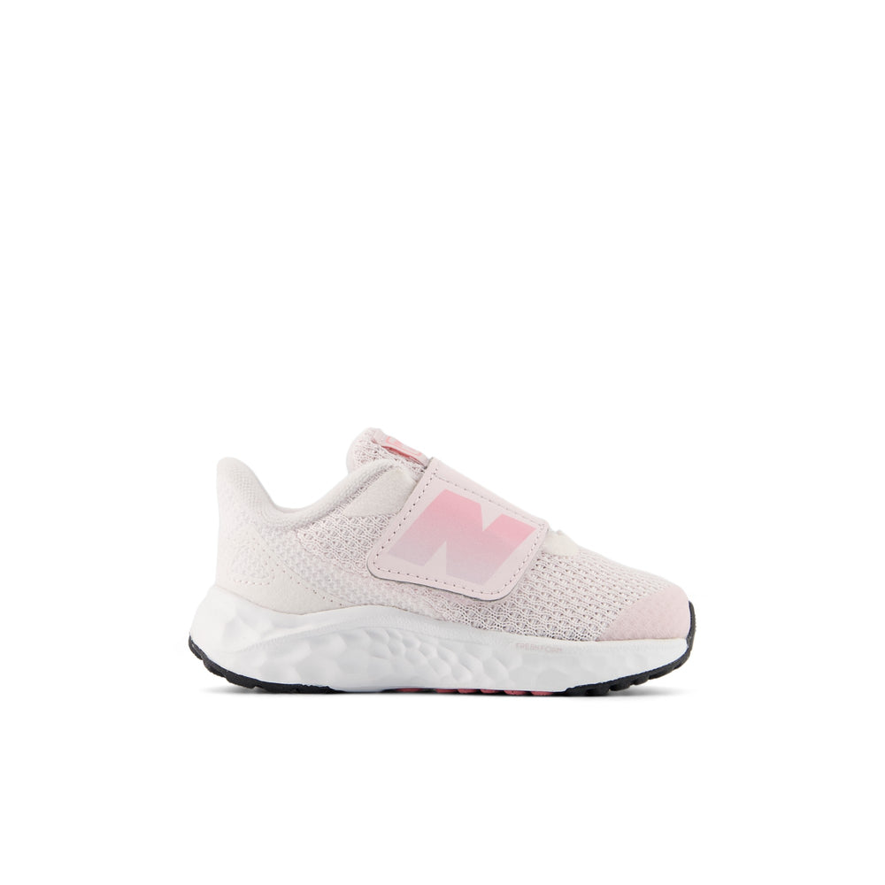 New Balance Kids' Fresh Foam Arishi V4 Hook & Loop Running Shoe (Infant/Toddler) in Pink Salt/Double Bubble/Stone Pink, outside view