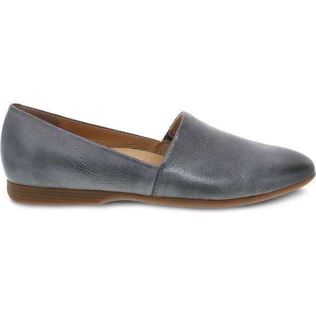 Side view of Women's Dansko Larisa Flat in Pewter Metallic Leather