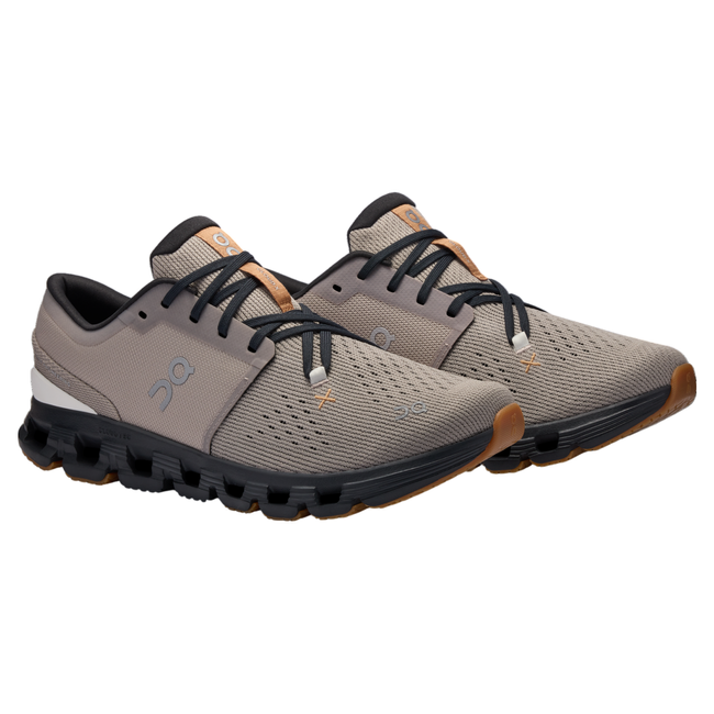 Pair of men&#39;s On Cloud X 4 sneakers in grayish brown with black and copper accents