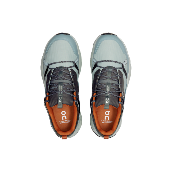 Top-down view of a blue and orange On Running On Cloud Cloudhorizon Waterproof trail running shoe