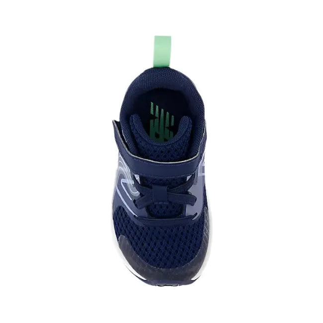 Top down of New Balance Infant Rave Run V2 Velcro Top Strap Running Shoe in navy