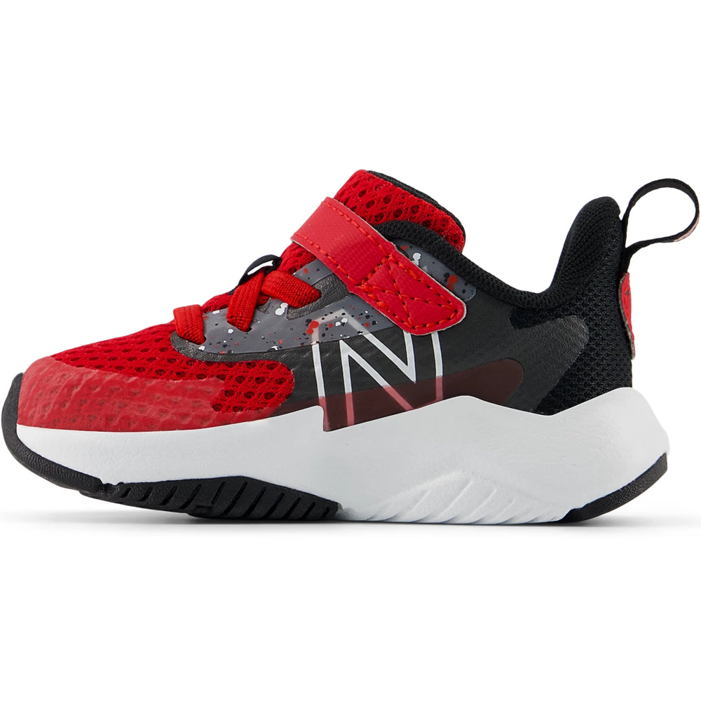 Inside of New Balance Kids' Rave Run v2 running shoe in Team Red/Black/Black Cement