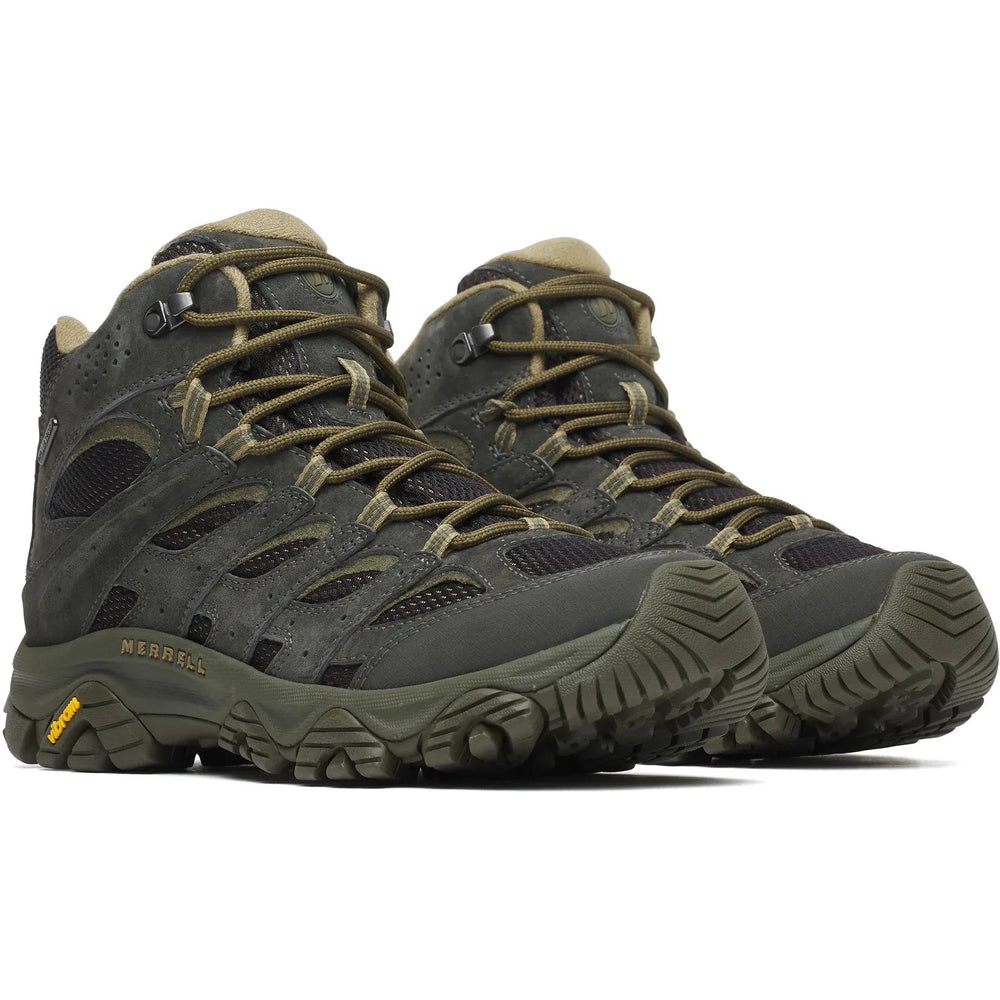 Pair of Merrell Men's Moab 3 Mid Waterproof Hiking Boot in Black/Beluga