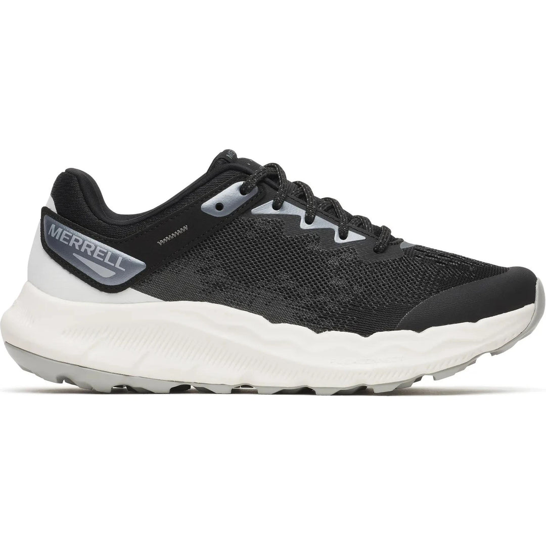 Side of Merrell Women's Antora 4 Trail Running Shoe in Black/White