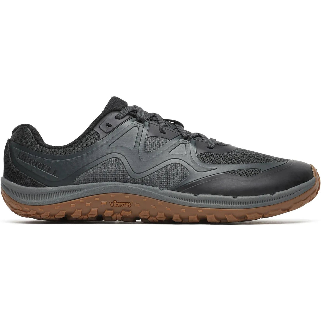 Side of Merrell Men's Trail Glove 8 Minimalist Trail Running Shoe in Black/Gum