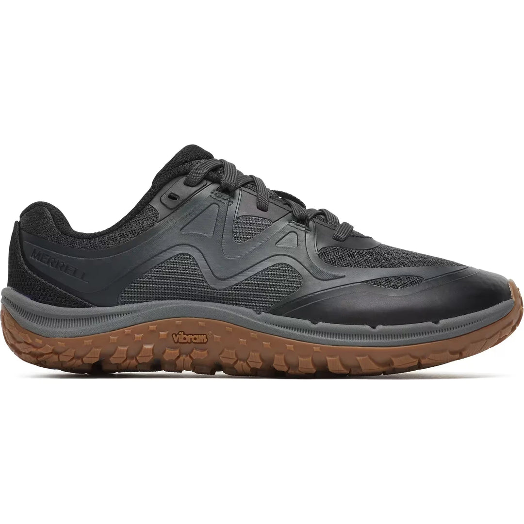 Side of Merrell Women's Trail Glove 8 Minimalist Trail Running Shoe in Black/Gum