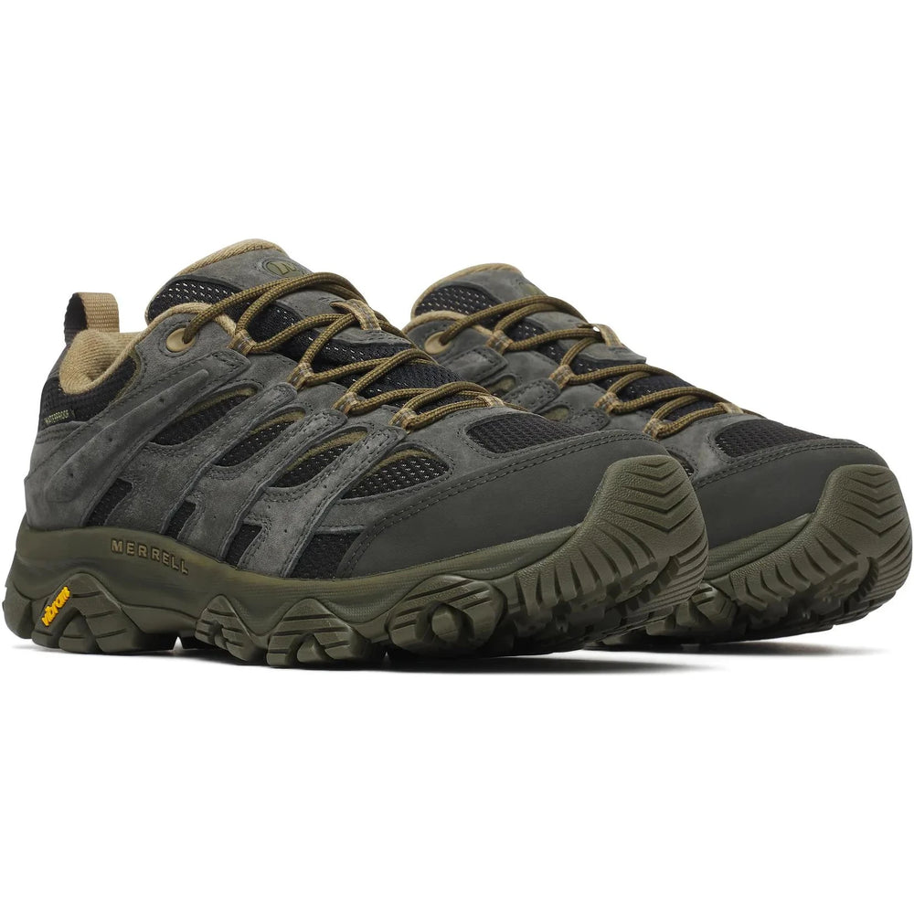 Pair of Merrell Men's Moab 3 Waterproof Hiking Shoe in Black/Beluga