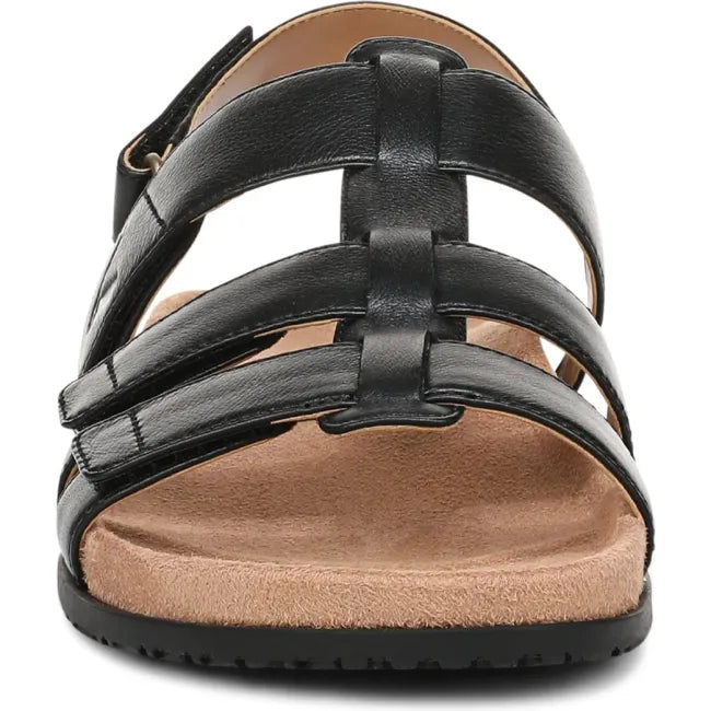 Front of Vionic Women's Eureka Strappy Sandal in Black Leather