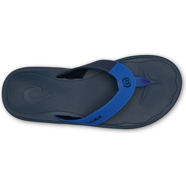 Top down view of Men's Olukai Ki'i Flip Flop in Blossom Mood Indigo