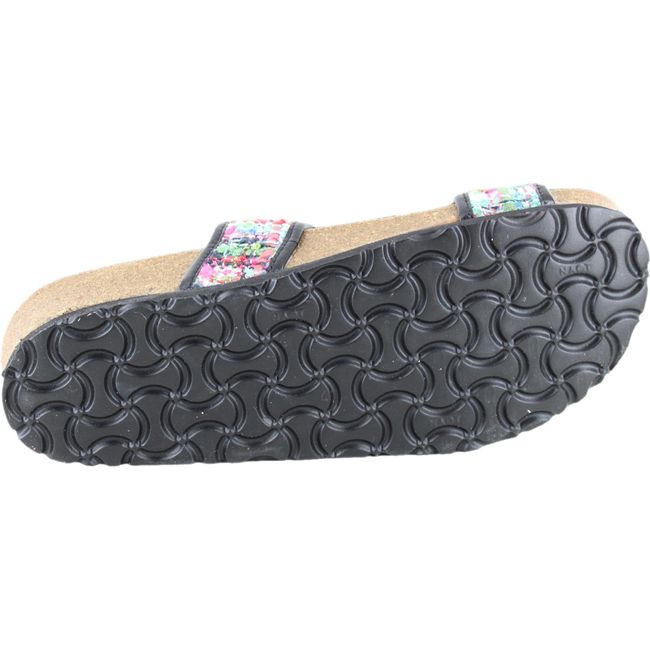 Cork sole of Women's Naot Nashville Slide Sandal in Pink-White Tweed and Soft Black