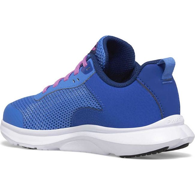 Medial side of Kids Saucony Shoes Axon in Bluelight Grape upper colors and a white sole