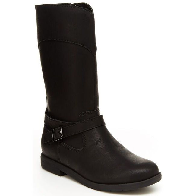Lateral side of Stride Rite Juliette Tall Boot for Kids in Black Leather