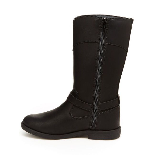 Medial side of Stride Rite Juliette Tall Boot for Kids in Black Leather with zipper