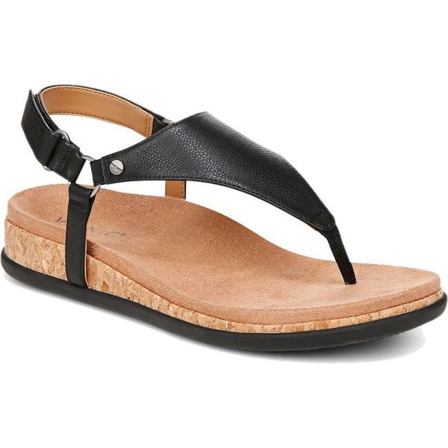 Vionic Women's Kirra II Toe Post Sling Back Sandal Black Leather I8691L2001