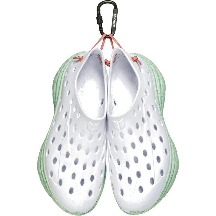 Kane Unisex Revive Recovery Shoes in White/Spring Speckle with included carabiner