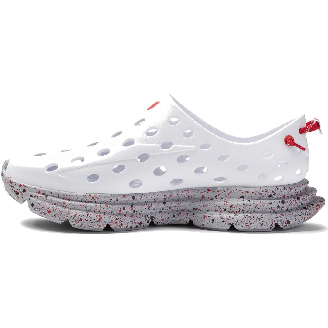 Medial side of Kane Unisex Revive Recovery Shoe in Ohio State White/Gray Speckle