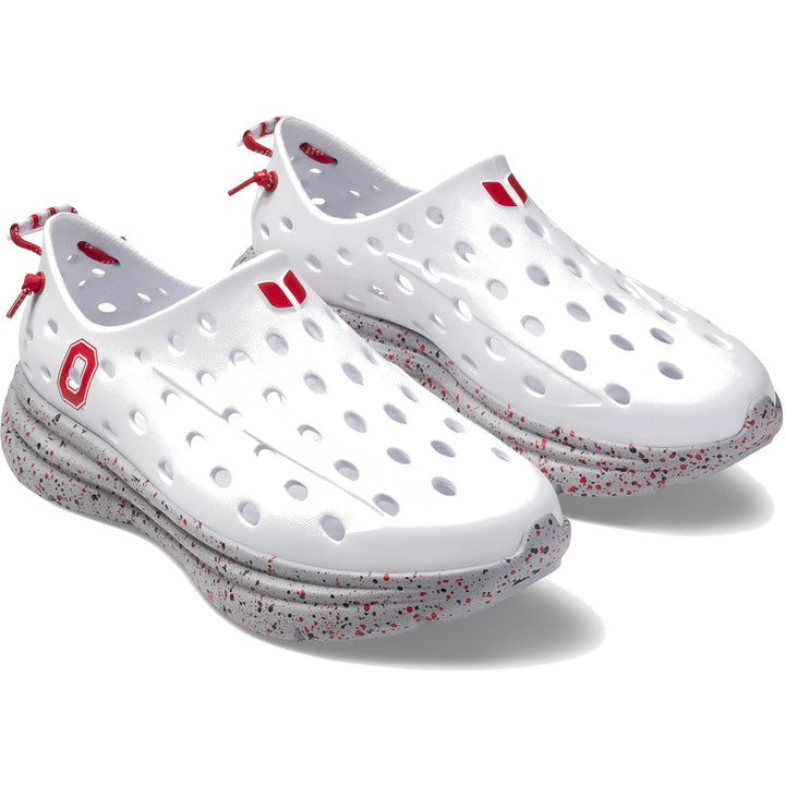 Pair of Kane Unisex Revive Recovery Shoes in Ohio State White/Gray Speckle