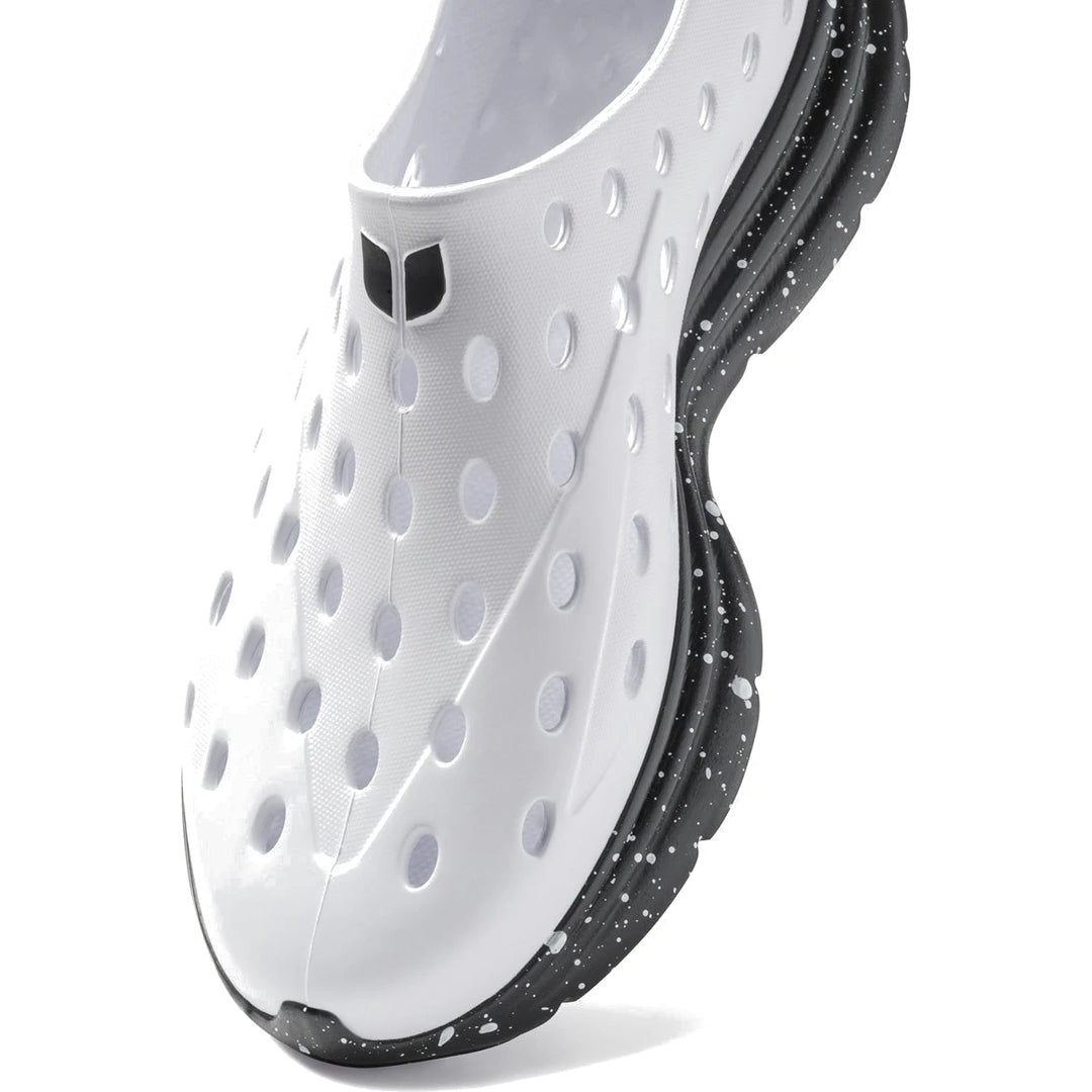 Close-up of Kane Unisex Revive Recovery Shoe in White/Black Speckle