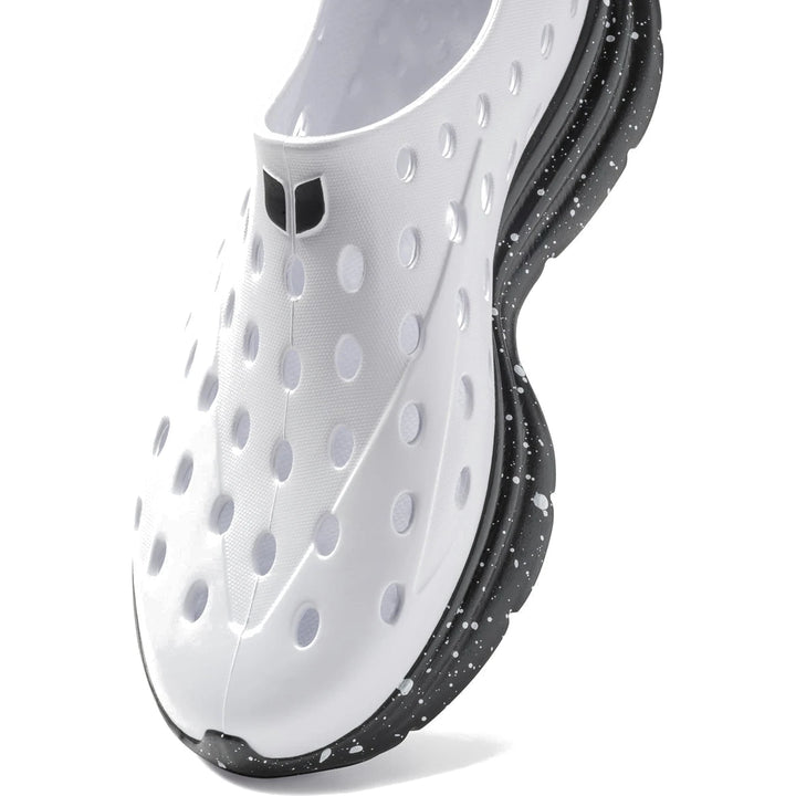 Close-up of Kane Unisex Revive Recovery Shoe in White/Black Speckle