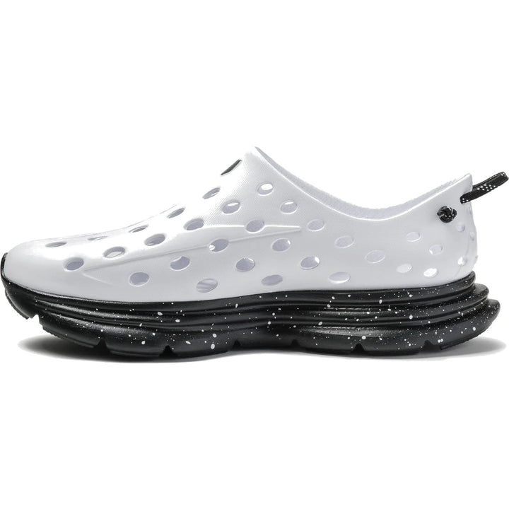 Medial side of Kane Unisex Revive Recovery Shoe in White/Black Speckle