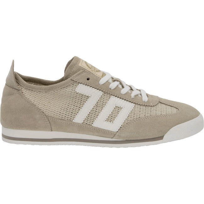 Lateral side of Back 70 Leon women's retro sneaker in beige.