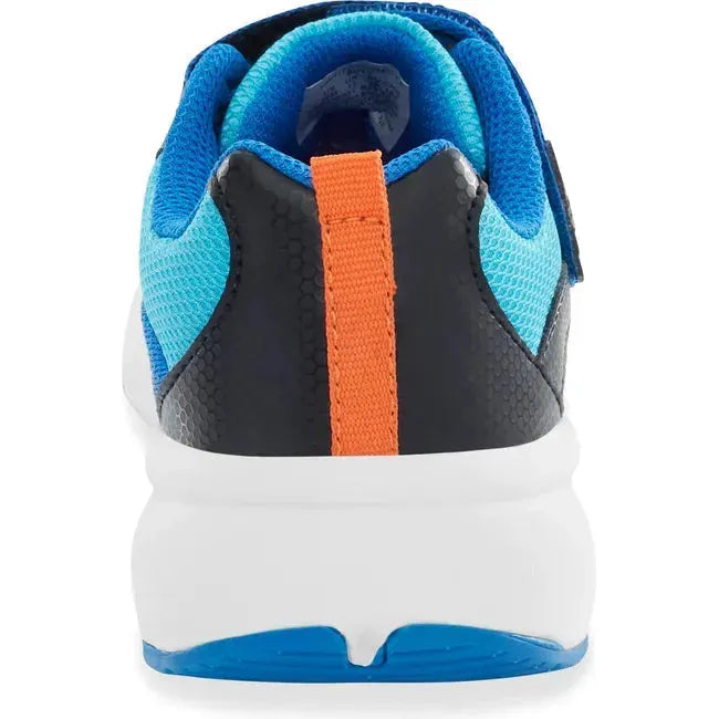 Heel of Kids Stride Rite Light Up Zips Cosmic 2.0 Sneaker in Blue Multi and orange