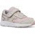 Front angled view of Kids Saucony Ride 10 Jr Sneaker in Blush pink mesh and gray with white sole