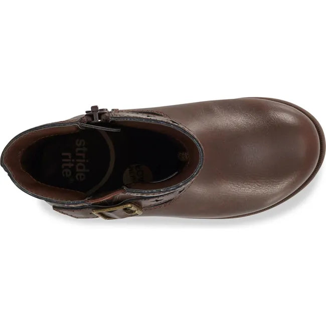 Top of the Kids Lizz Stride Rite Boots. Tall boot in brown leather with side zipper