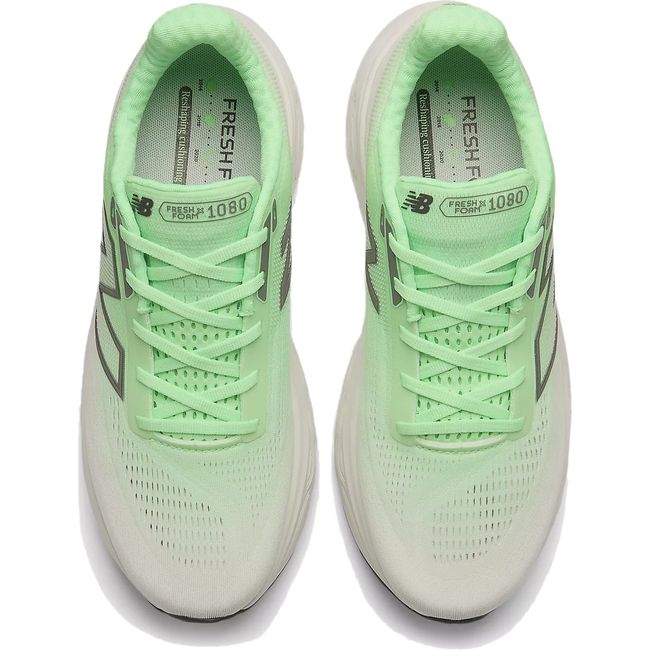 Lace up upper of Mens New Balance Fresh Foam X 1080 V14 Running Shoes in Electric Jade white green