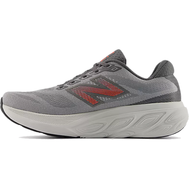 Medial side of New Balance Men's Fresh Foam X 880 V15 Running Shoe in Reflection Grey and Urgent Red