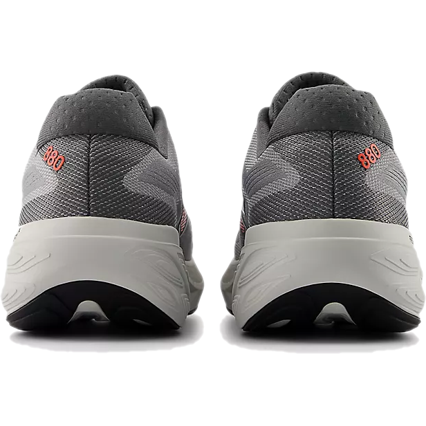 Heels of New Balance Men's Fresh Foam X 880 V15 Running Shoe in Reflection Grey and Urgent Red