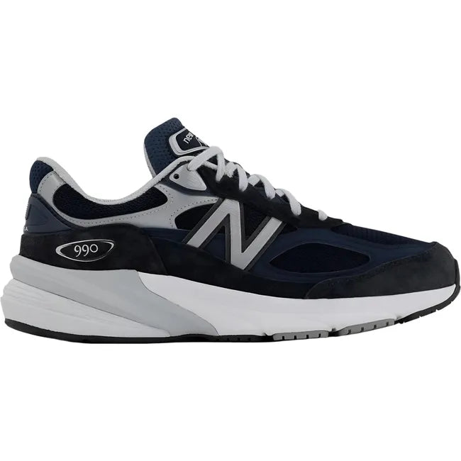 Lateral view of Men's New Balance 990v6 Running Shoe in navy with white sole