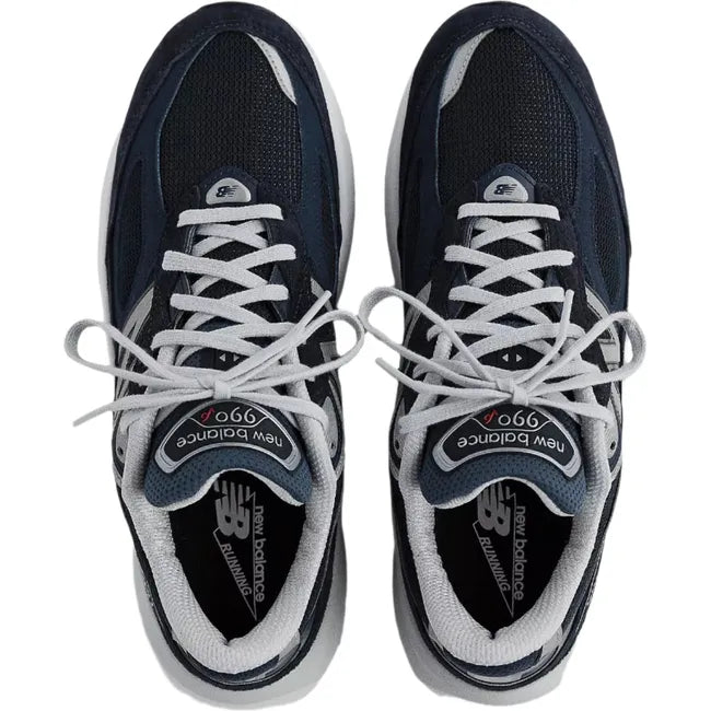 Top down view of Men's New Balance 990v6 Running Shoe in navy with gray laces
