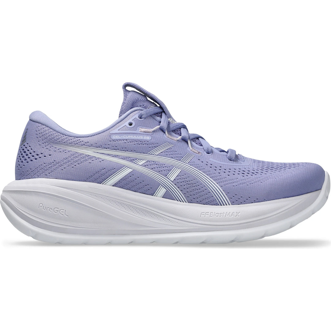 Side of ASICS Women's Gel-Cumulus 28 Running Shoe in Bluebell/White