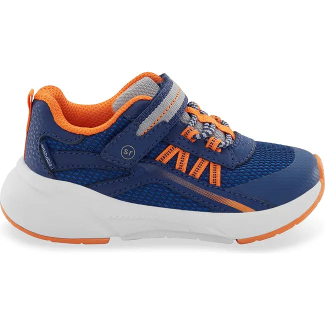 Lateral side of Little Kids' Stride Rite Journey 3.0 Sneaker in navy and orange