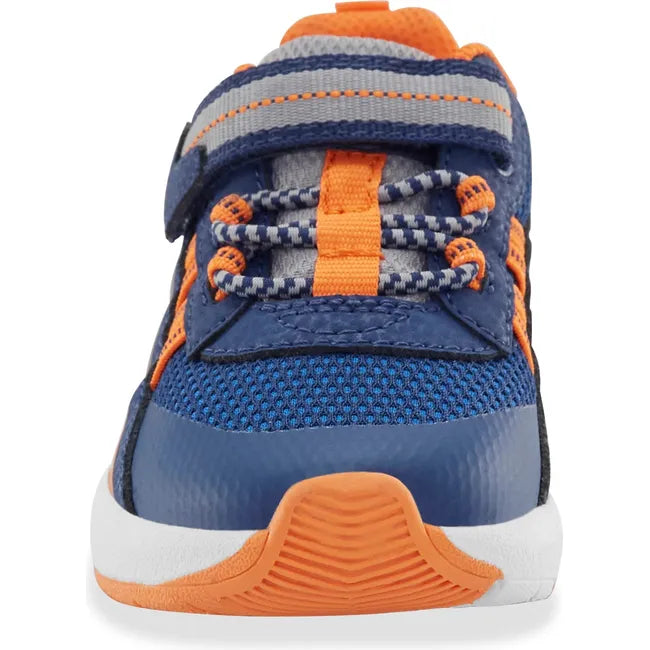 Front of Little Kids' Stride Rite Journey 3.0 Sneaker in navy and orange