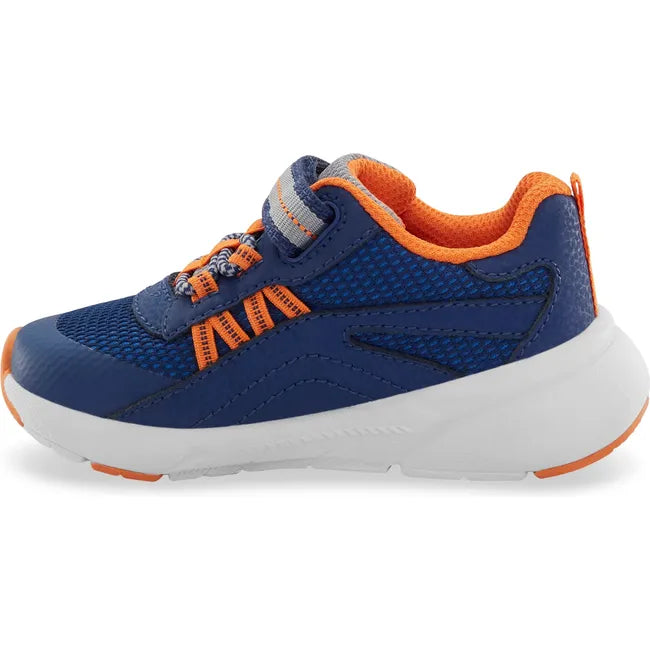 Medial side of Little Kids' Stride Rite Journey 3.0 Sneaker in navy and orange