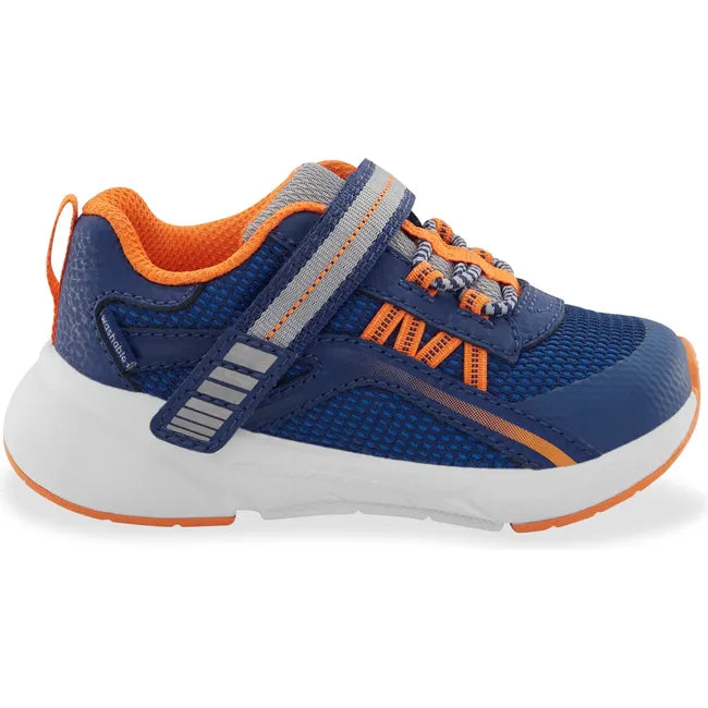 Lateral side of Little Kids' Stride Rite Journey 3.0 Adaptable Sneaker in navy and orange