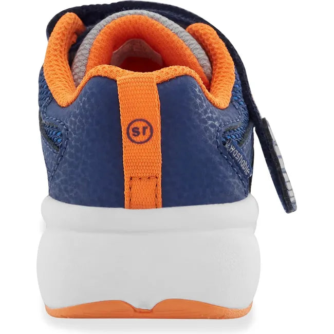 Heel of Little Kids' Stride Rite Journey 3.0 Adaptable Sneaker in navy and orange