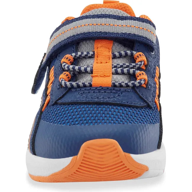 Front of Little Kids' Stride Rite Journey 3.0 Adaptable Sneaker in navy and orange
