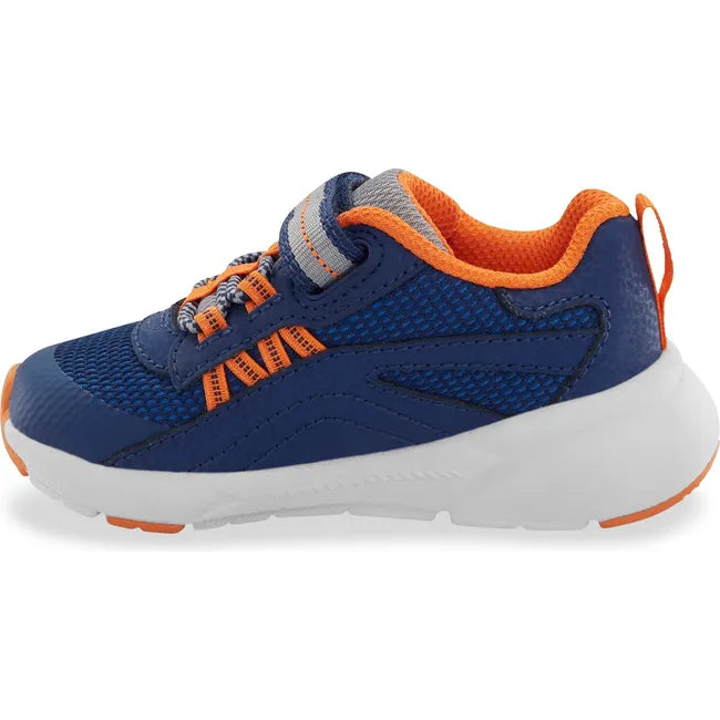 Medial side of Little Kids' Stride Rite Journey 3.0 Adaptable Sneaker in navy and orange