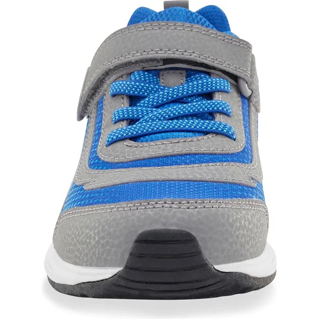 Front of Kids' Stride Rite Surge Bounce Light Up Sneaker in grey and blue with velcro