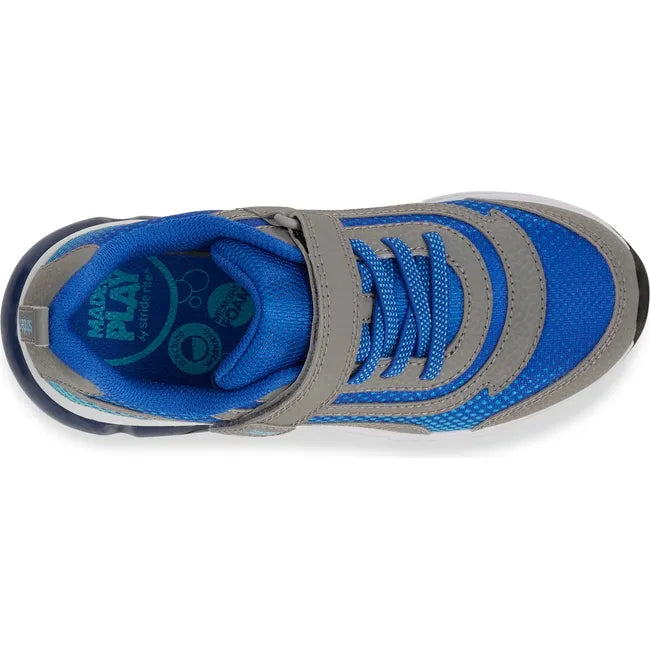 Upper of Kids' Stride Rite Surge Bounce Light Up Sneaker in grey and blue with velcro