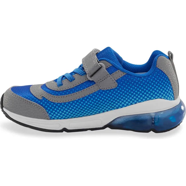 Medial side of Kids' Stride Rite Surge Bounce Light Up Sneaker in grey and blue with velcro