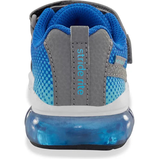 Heel of Little Kids' Stride Rite Surge Bounce Light Up Sneaker in grey and blue