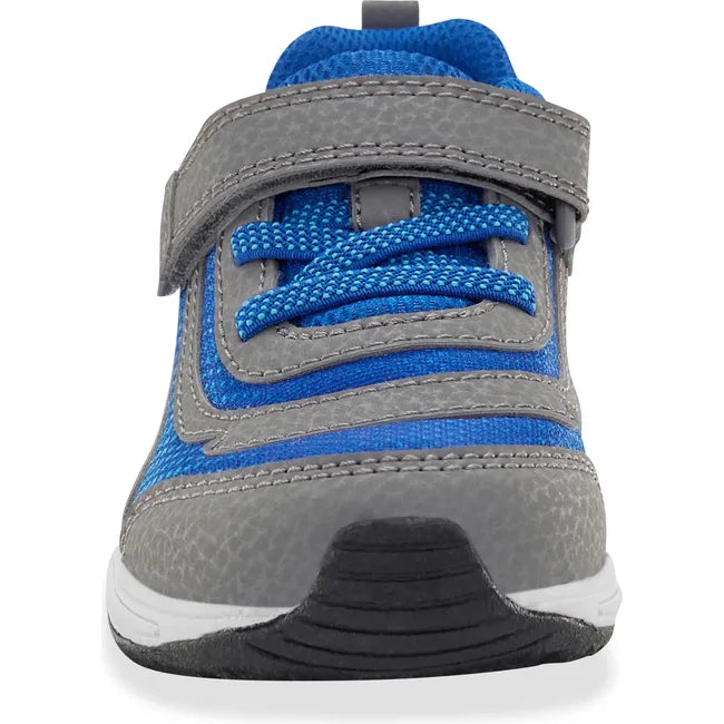 Front of Little Kids' Stride Rite Surge Bounce Light Up Sneaker in grey and blue with velcro