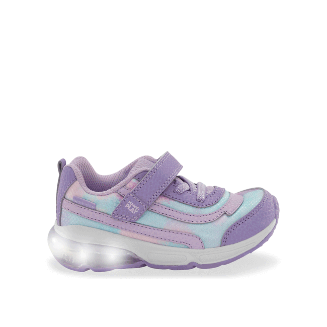 Lateral side of Little Kids' Stride Rite Surge Bounce Light Up Sneaker in Lilac with velcro strap