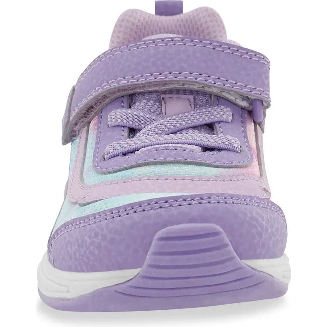 Front of Little Kids' Stride Rite Surge Bounce Light Up Sneaker in Lilac with velcro strap