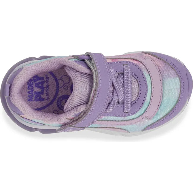 Upper of Little Kids' Stride Rite Surge Bounce Light Up Sneaker in Lilac with velcro strap