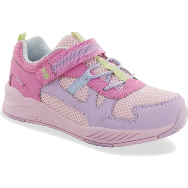 Front angled view of Kids' Stride Rite Made2Play Player Sneaker in Light Pink 